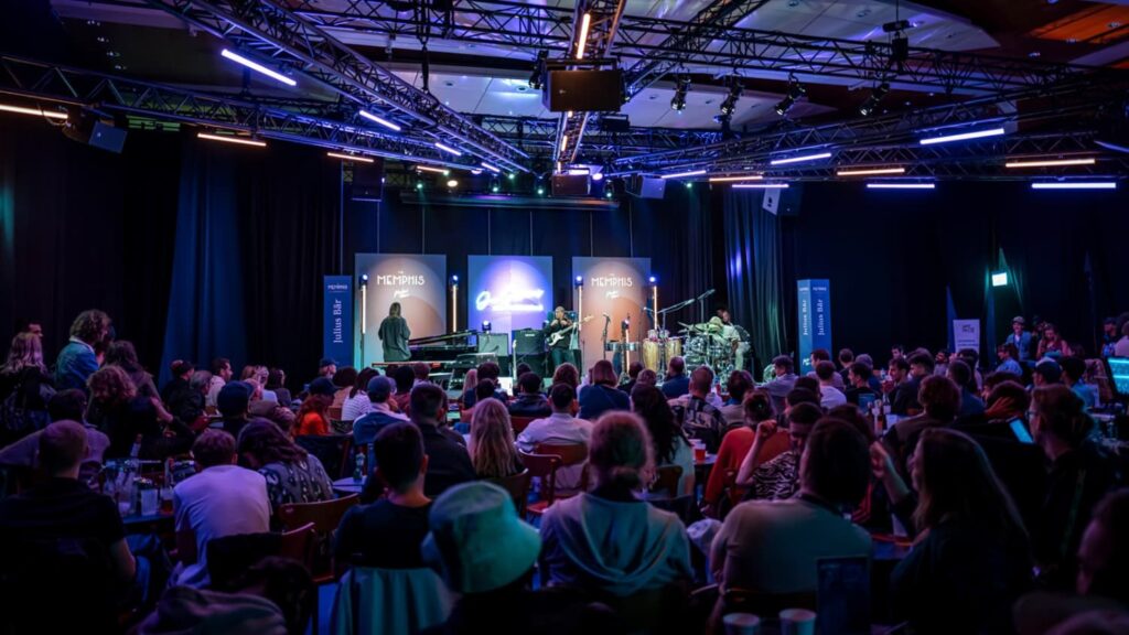 Sistema Meyer Sound en el espacio Memphis del Festival de Jazz de Montreux, con sonido inmersivo e innovador en formato íntimo.