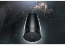 DesignMax Luna: los altavoces colgantes de Bose Professional para espacios con techos abiertos y diseño arquitectónico Altavoces colgantes DesignMax Luna de Bose Professional instalados en techos abiertos