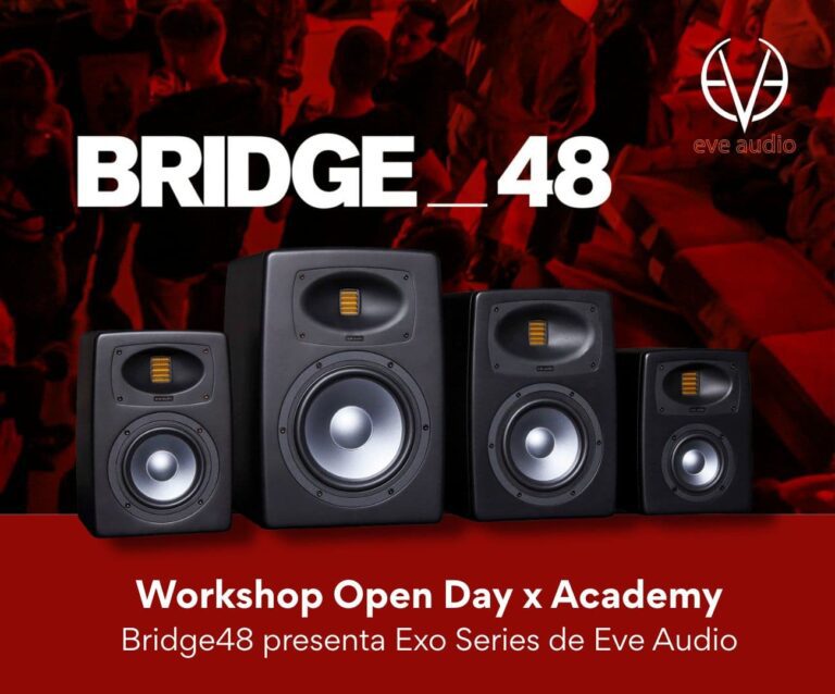 Monitores de estudio EVE Audio serie EXO presentados en el Workshop Open Day x Academy en Bridge48 Barcelona