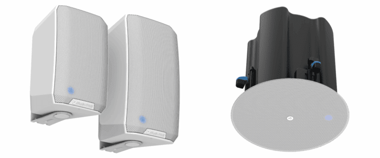 AtlasIED en ISE 2026: altavoces PoE++ AtlasIED Atlas+Fyne FS-D y Atlas+Fyne FC-D para instalaciones de audio comercial con tecnología Dante