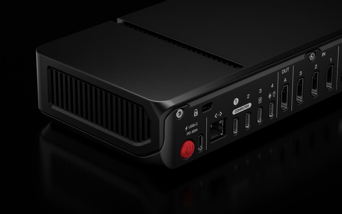 Parte trasera de RØDECaster Video Core con puertos HDMI, USB-C y Ethernet para consola de producción de vídeo