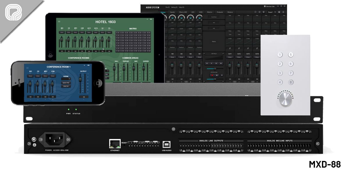 matriz de audio DSP y control vía app MXD-88