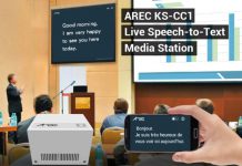 Media Station KS-CC1 de AREC solución para los eventos, convierte la voz en texto y muestra la traducción en directo Media Station KS-CC1 de AREC solución que convierte la voz en texto y muestra la traducción en directo