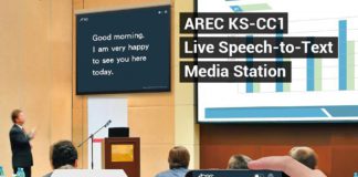 Media Station KS-CC1 de AREC solución que convierte la voz en texto y muestra la traducción en directo
