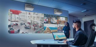 Nuevo proyector portátil LCD PT-CMZ50 de Panasonic de tiro ultracorto para las salas de reuniones, centros educativos y museos