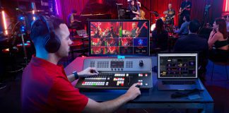 Mezclador profesional atem television studio 4k8 en uso