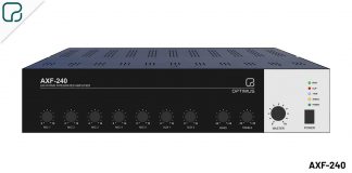 Amplificador mezclador de 240 W RMS para aplicaciones generales de megafonía y alarma por voz.