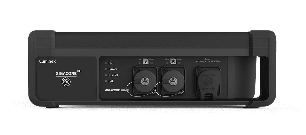Imagen del switch Luminex GigaCore 10t-IP, un dispositivo de red con certificación AVNU y clasificación IP65