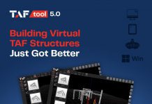 Pantalla del software TAFtool 5.0 mostrando estructuras virtuales en 3D