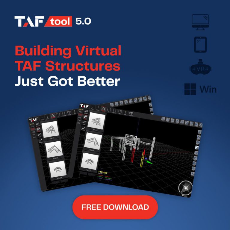 Pantalla del software TAFtool 5.0 mostrando estructuras virtuales en 3D