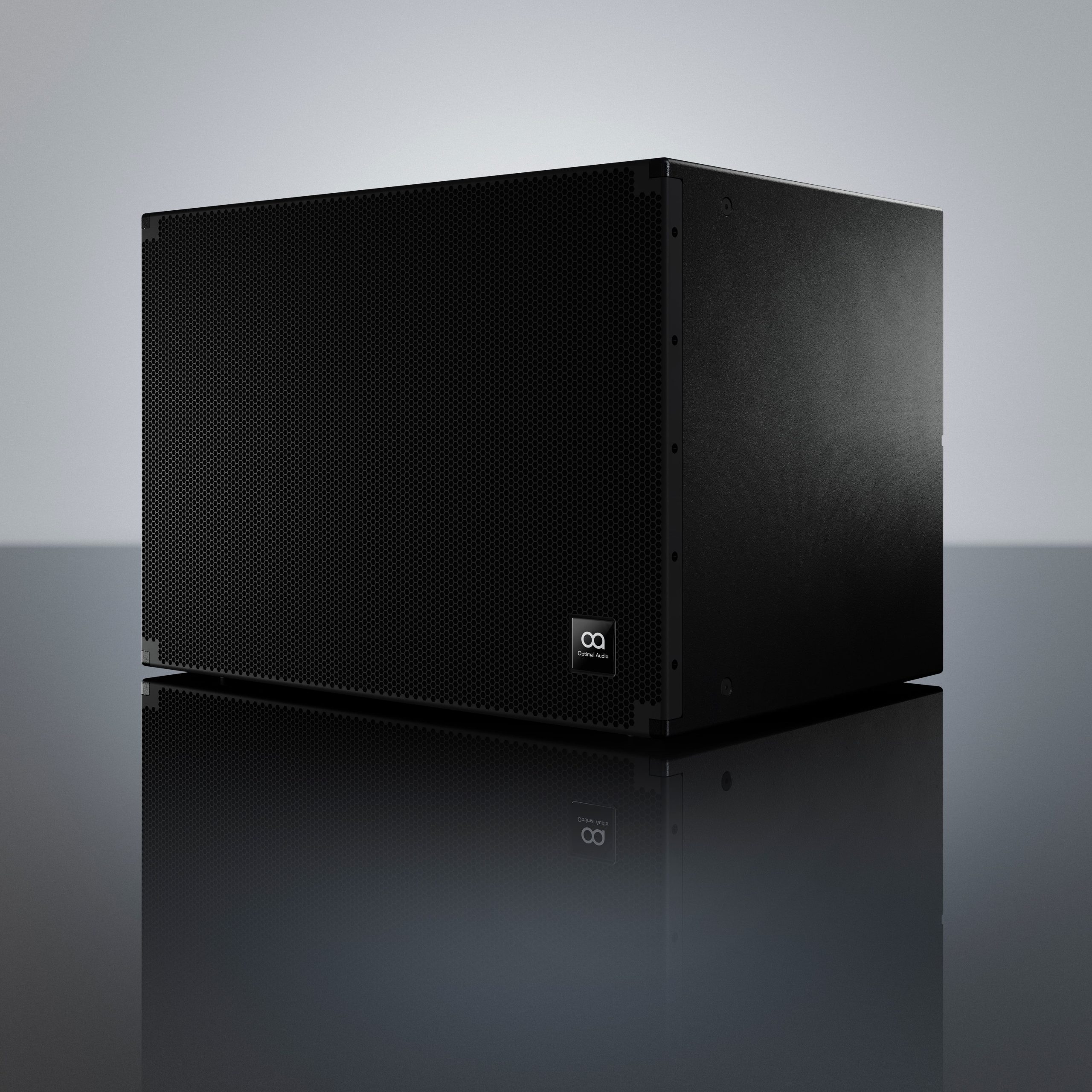 Altavoz Sub 18 de alta potencia, una de las novedades de Optimal Audio presentadas en ISE 2025, ideal para refuerzo de graves en instalaciones comerciales.