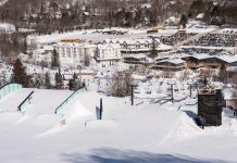 Vista panorámica de la estación de esquí Stoneham durante la Copa Mundial de Esquí Freeski Slopestyle