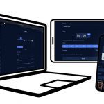 Interfaz de WebApp 1.5 de Optimal Audio ejecutándose en portátil, tablet y móvil, demostrando su compatibilidad multiplataforma.