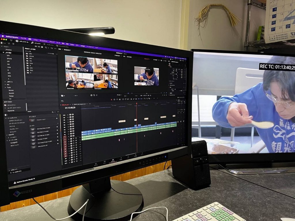 Pantalla de edición de vídeo en DaVinci Resolve Studio utilizada por Asahi Broadcasting Nagano para la posproducción remota del programa turístico.