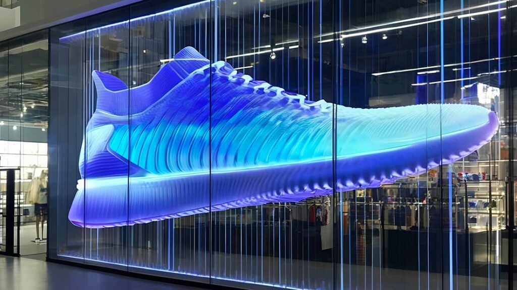 Pantallas LED transparentes de Traulux by Charmex en escaparate retail, proyectando producto digital en gran formato sin perder visibilidad interior.