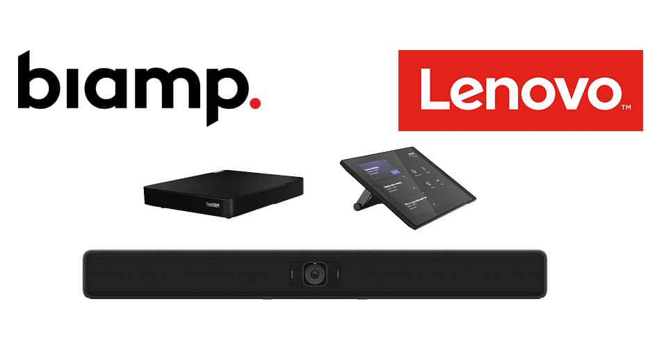 Equipos certificados para Zoom Rooms de Biamp y Lenovo ThinkSmart Core Gen 2 para reuniones de alto rendimiento.