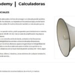 Optimus Academy: la plataforma gratuita de formación técnica para instaladores de megafonía y alarma por voz Captura de la plataforma Optimus Academy con una calculadora de altavoces exponenciales y ejemplo de instalación de megafonía.
