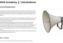 Optimus Academy: la plataforma gratuita de formación técnica para instaladores de megafonía y alarma por voz Captura de la plataforma Optimus Academy con una calculadora de altavoces exponenciales y ejemplo de instalación de megafonía.