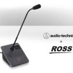 Audio-Technica y Ross Video: integración inteligente del sistema ATUC-50 con el software Quorum para automatizar reuniones profesionales Micrófono del sistema de conferencias Audio-Technica ATUC-50 junto al logotipo de Ross Video, destacando su integración con el software Quorum