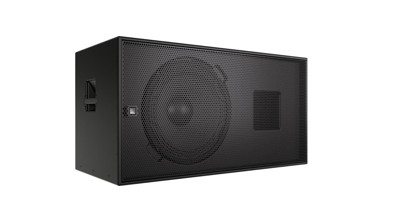 Meyer Sound USW-121P subgrave profesional visto en perspectiva lateral con diseño compacto para instalaciones AV.