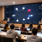 Pantallas dvLED CoB de Sharp en aula universitaria con videowall LED de gran formato para visualización educativa