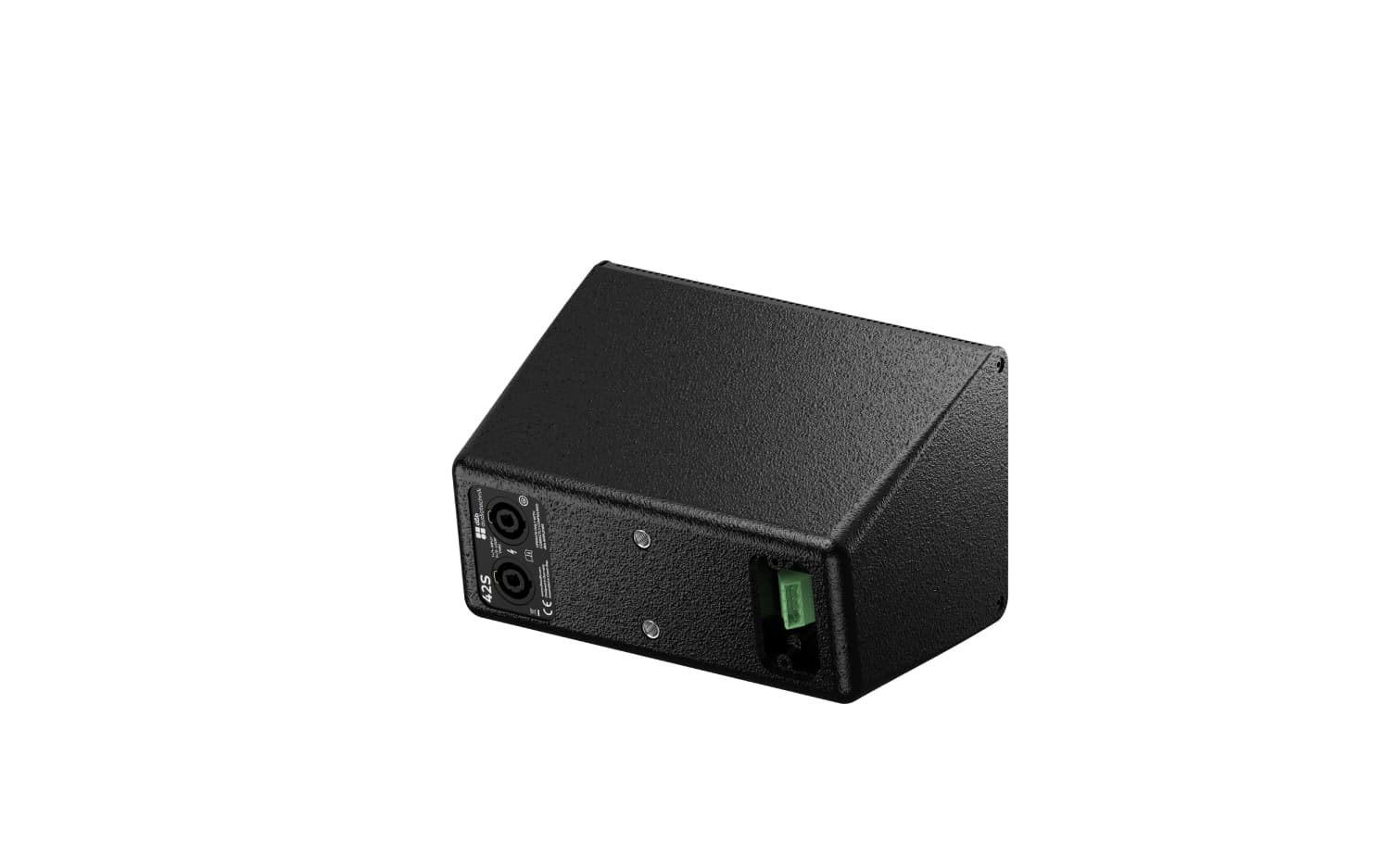 Vista trasera del altavoz d&b audiotechnik 42S con conexiones y diseño compacto para audio distribuido