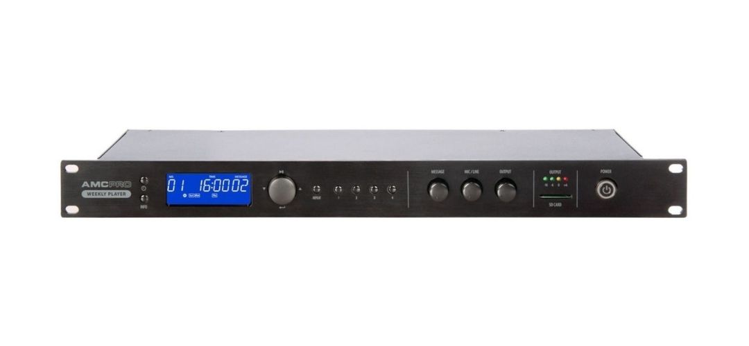 Reproductores de audio profesionales AMC Weekly Player para anuncios programables en espacios comerciales