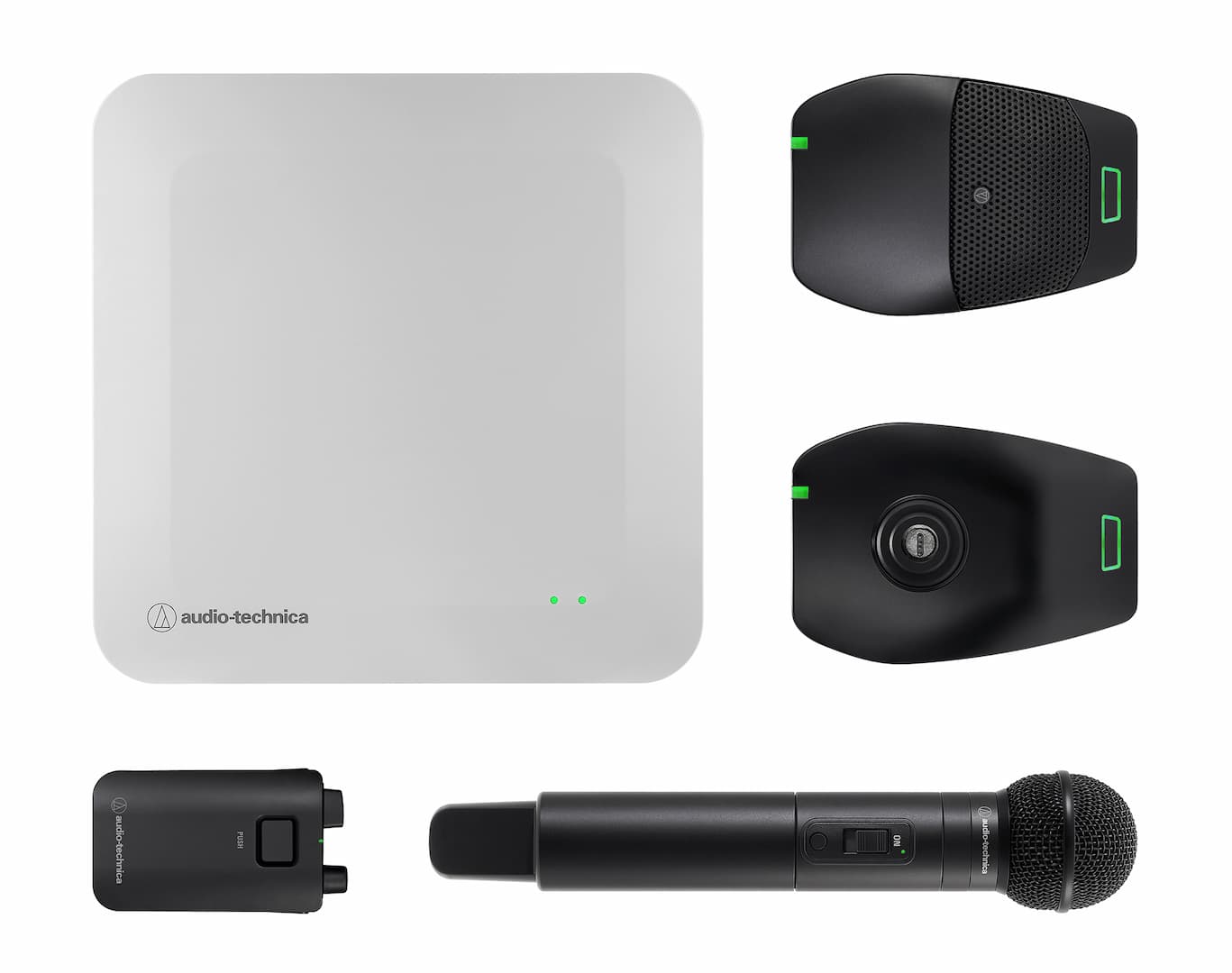Audio-Technica y Extron para Microsoft Teams Rooms con micrófonos inalámbricos, receptor y micrófono de mano para salas de reuniones