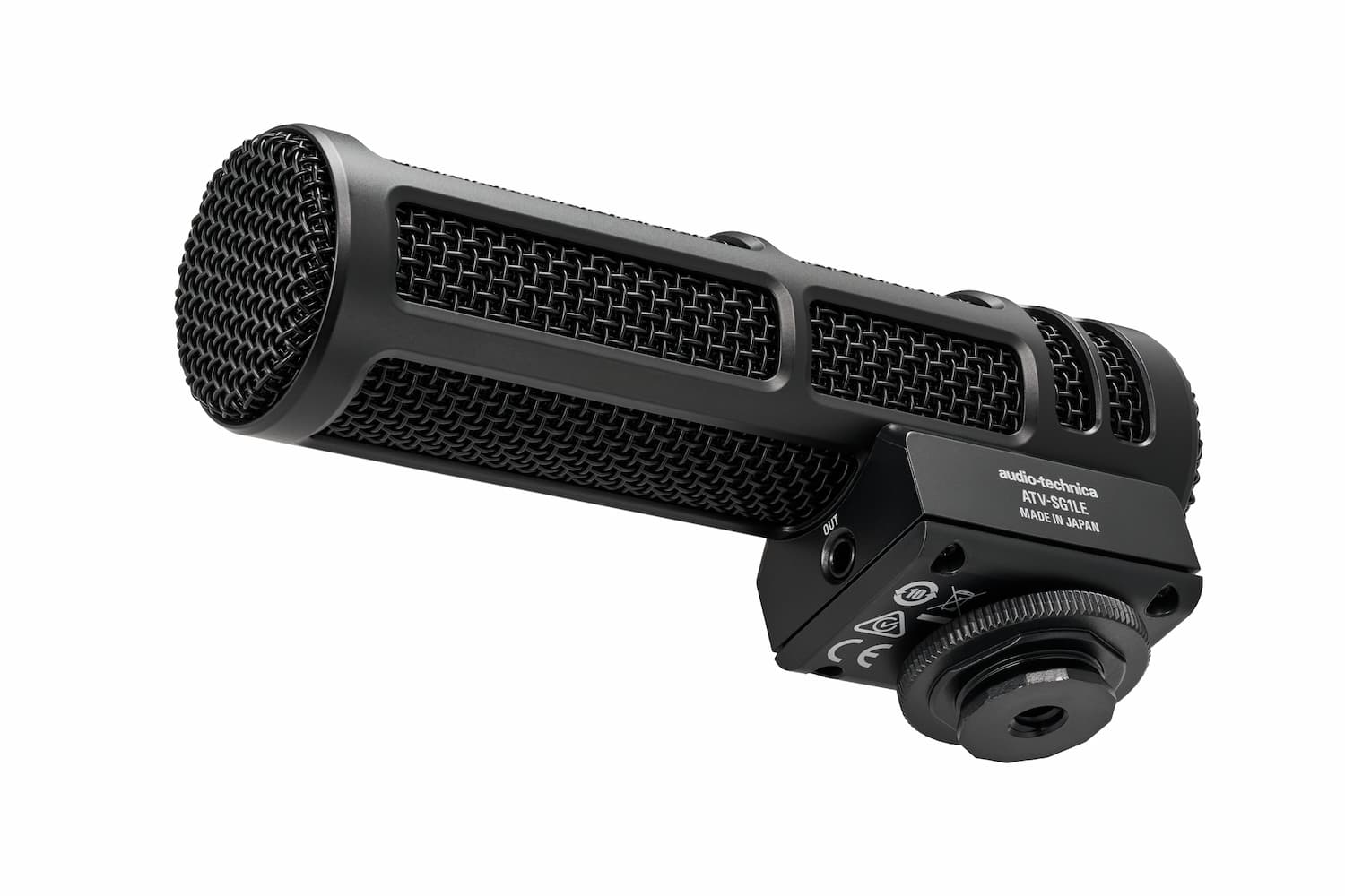 Micrófonos de cañón para cámara Audio-Technica ATV-SG1LE en vista de producto sobre fondo neutro