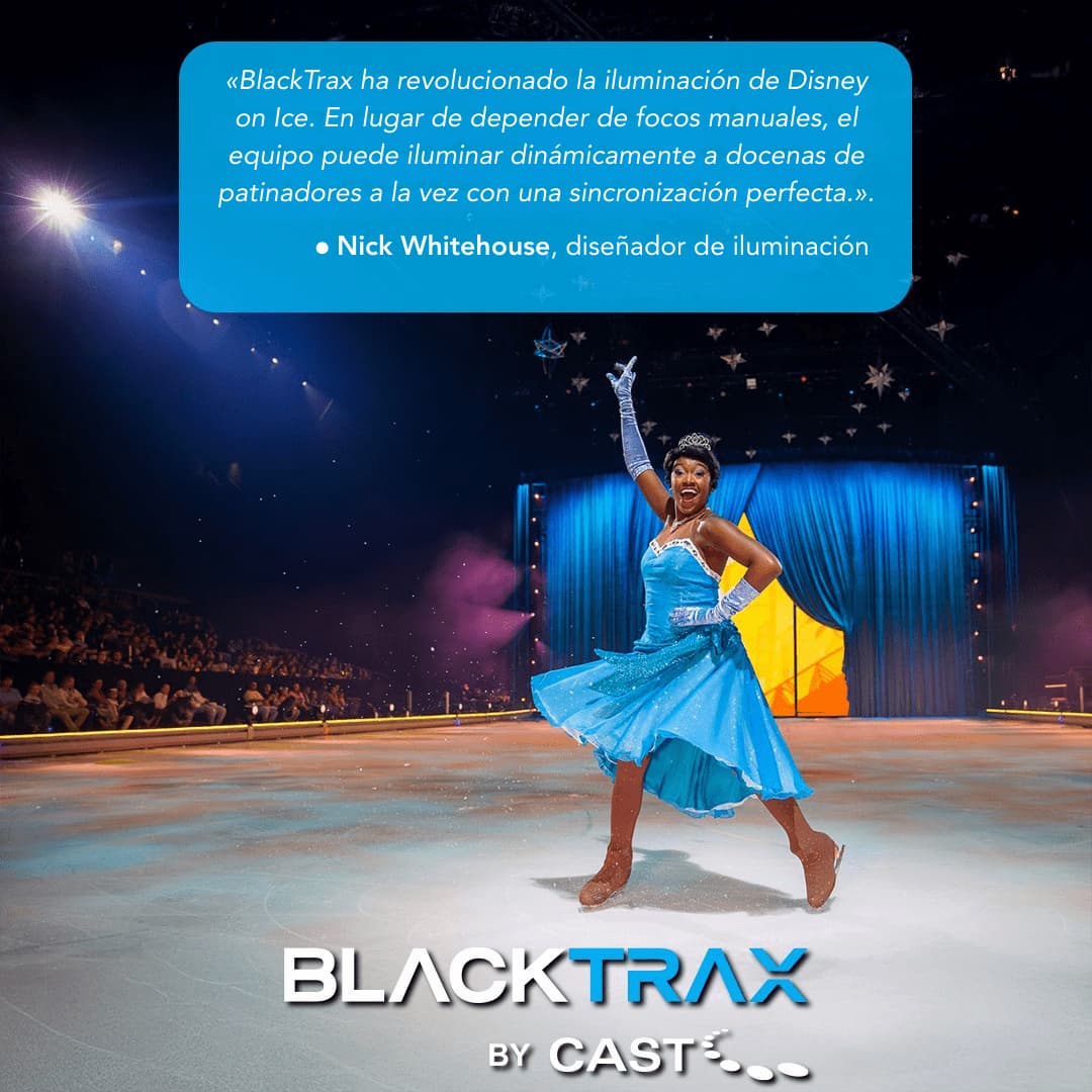 BlackTrax en Disney on Ice con patinadora en escena y tecnología de seguimiento de iluminación de CAST