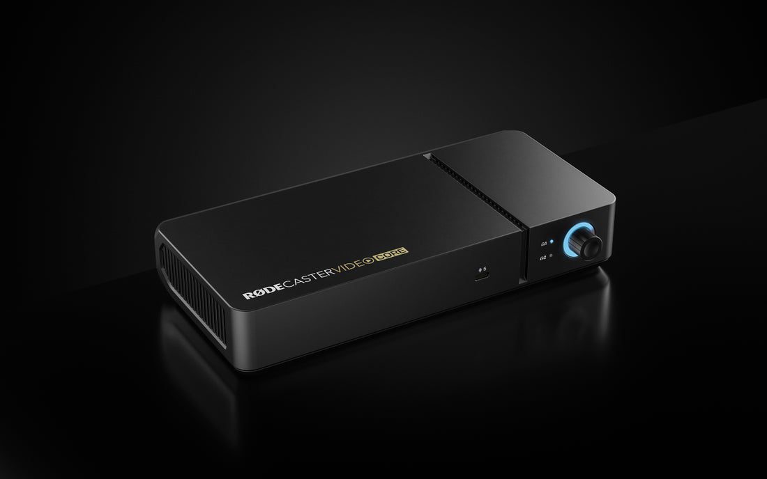 RØDECaster Video Core en vista angular con diseño modular para creadores de contenido, podcasters y estudios audiovisuales