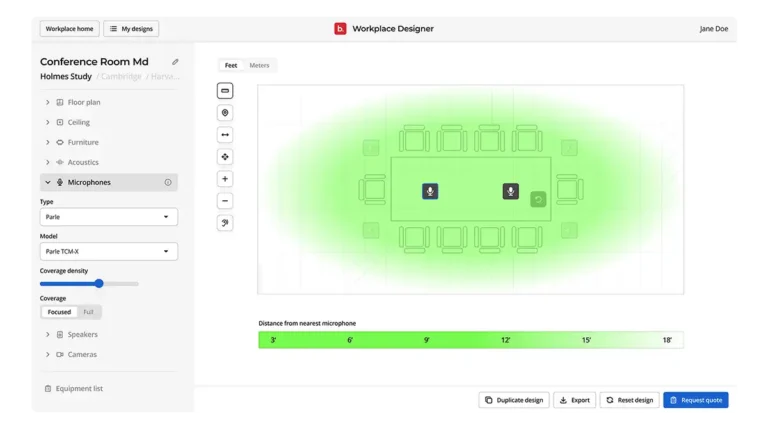 Gestión AV inteligente con Biamp Workplace Designer para el diseño de salas de reuniones