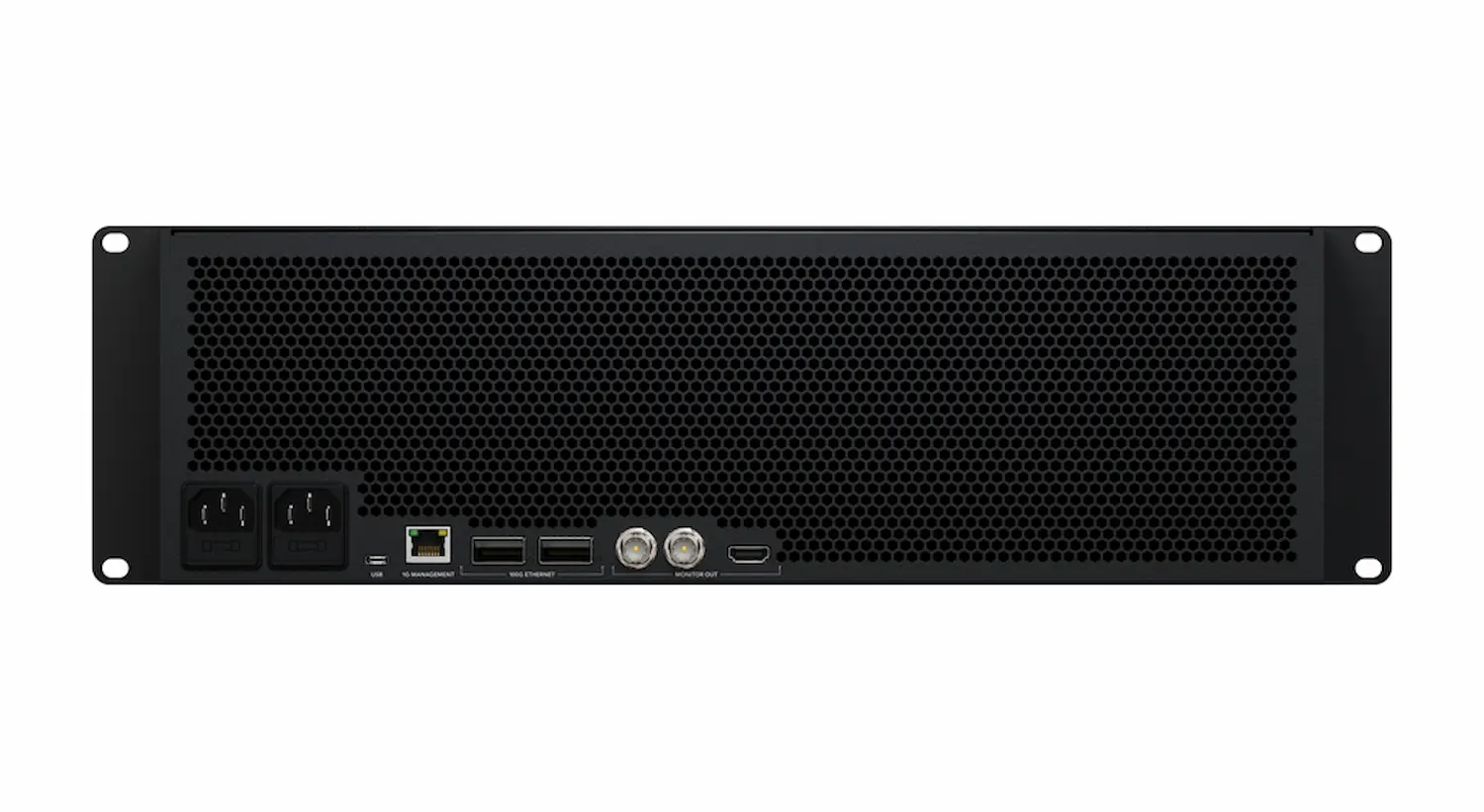 Panel trasero del Blackmagic Media Dock Ultra con conexiones Ethernet 100G, SDI y HDMI