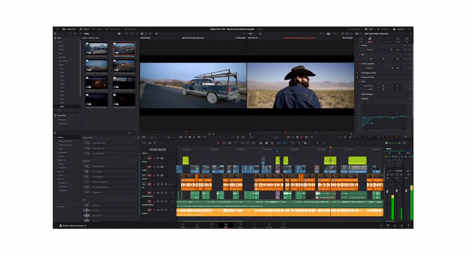 Interfaz de edición de DaVinci Resolve 21 con herramientas avanzadas para montaje y postproducción