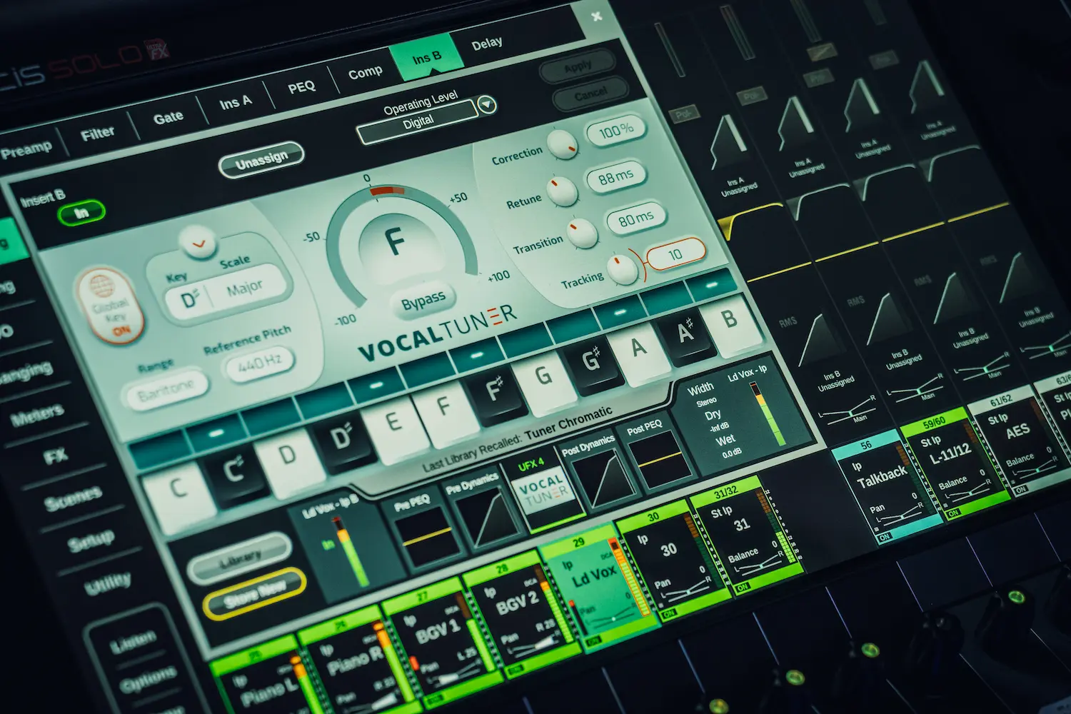 actualización Allen & Heath Avantis V2.0 interfaz con Vocal Tuner y nuevos efectos integrados
