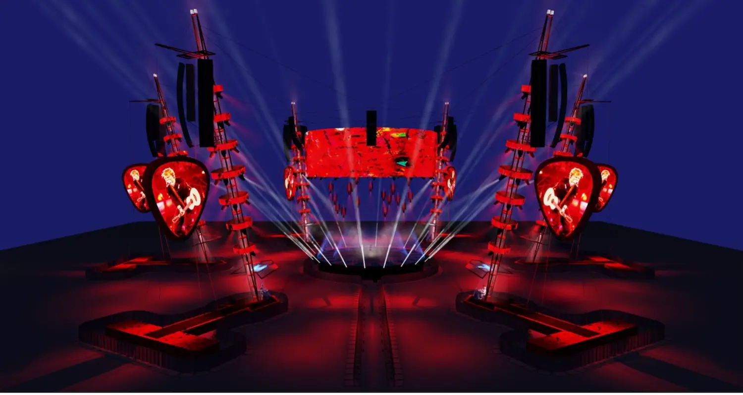 BlackTrax en la gira mundial de Ed Sheeran aplicado al diseño de escenario circular con tecnología de tracking en tiempo real para espectáculos