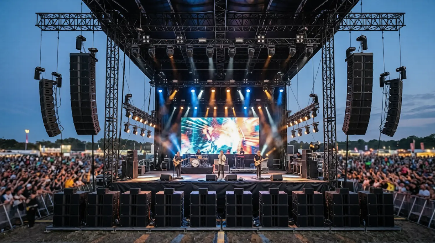 Sistema line array para sonido profesional en conciertos y grandes eventos