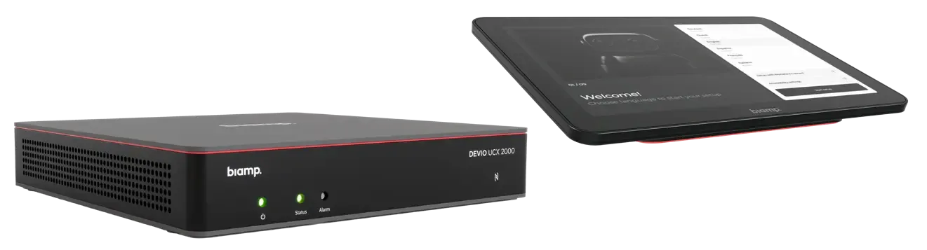 Biamp Devio UCX, una de las novedades de Biamp InfoComm 2026, procesador UC con controlador de pantalla táctil