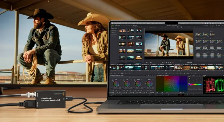 Blackmagic UltraStudio Express 3G conectado a un portátil con DaVinci Resolve