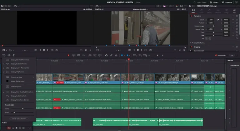 Andata e Ritorno Blackmagic Design: montaje del documental en la línea de tiempo de DaVinci Resolve Studio