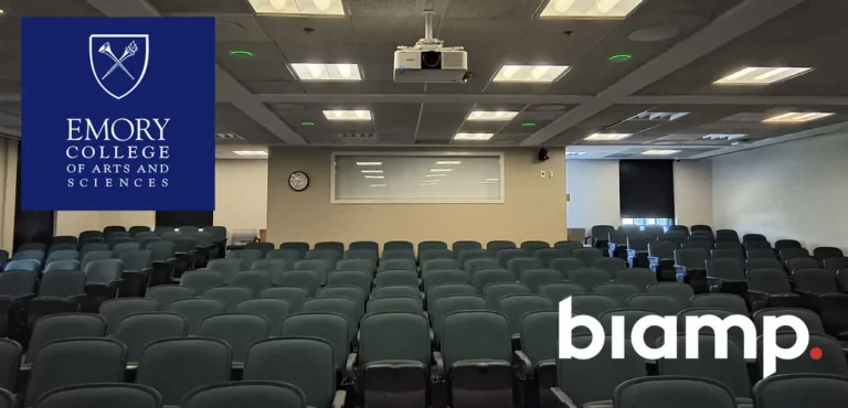Aula de Emory College of Arts and Sciences equipada con Biamp Parlé Voice Lift