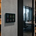 Paneles de control para edificios inteligentes instalados en una habitación de hotel, una sala de reuniones y un espacio de retail