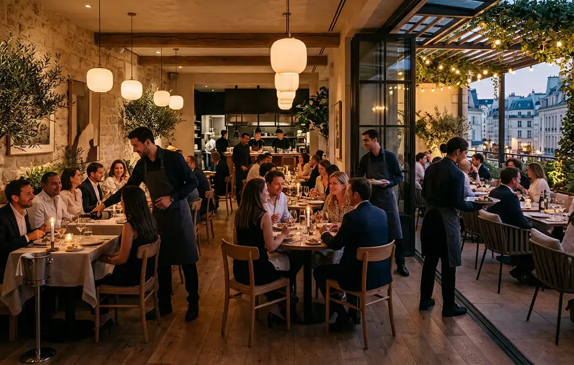 Servicio en el comedor y la terraza de un restaurante, un escenario habitual de la tecnología audiovisual para restaurantes