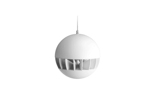 Altavoces EN 54-24 de MONACOR para evacuación por voz y megafonía de emergencia 4 MONACOR GB-20T/EN, altavoz esférico EN 54-24 para cobertura suspendida de 360 grados