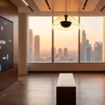 Altavoz parabólico SoundTube instalado sobre una zona de escucha en un espacio corporativo