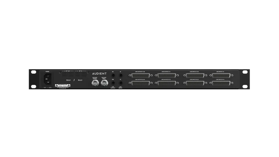 Audient Horizon: nueva gama de interfaces Thunderbolt 3 para estudios de grabación profesionales 4 Panel trasero de la Audient Horizon 32 con conectores Thunderbolt 3, DB25 y Word Clock BNC