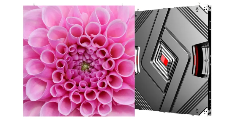 Leyard mostrará sus pantallas LED para broadcast en IBC 2026 2 Cabinet de videowall Planar DirectLight Pro de Leyard Europe: cara frontal LED reproduciendo una flor rosa y una segunda unidad girada que muestra el chasis trasero