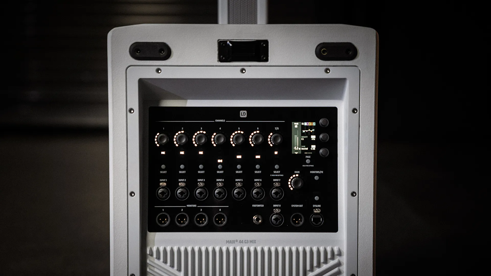 LD Systems MAUI 44 G3 y MAUI 66 G3: nuevas columnas PA cardioides de 4 vías 4 Panel de control del mezclador digital integrado en el subwoofer del LD Systems MAUI 44 G3 MIX